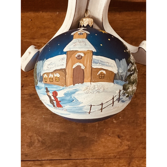 Unbranded Other - Blown Glass Ornament Hand Painted Evening Mass Church Scene Made In Ukraine